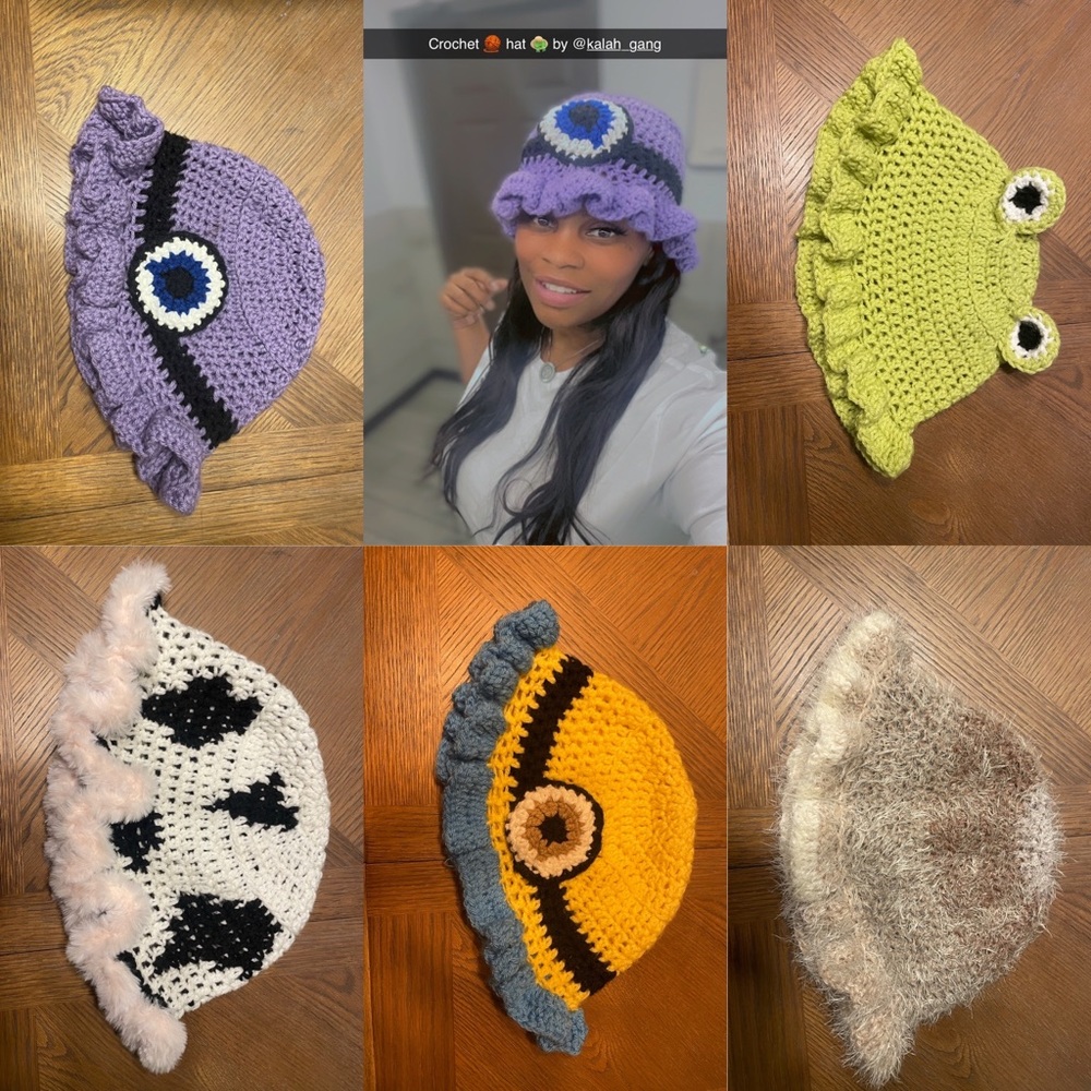 Handmade crochet hats.by my 13’year old daughter. She can do any style any color